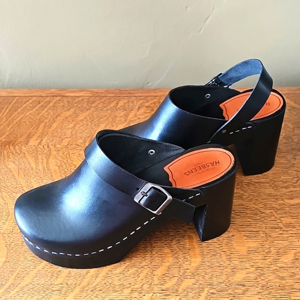 Size EU39 Swedish Hasbeens Black Sky High Clogs